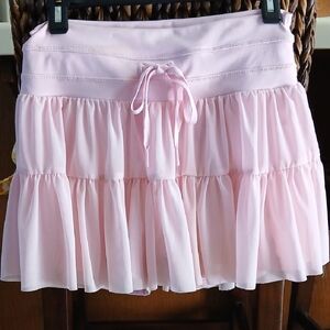 Light Pink Tiered Mini Skirt with Drawstring Waist, M